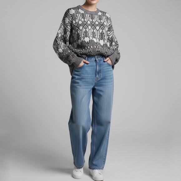 90s Coogi Style Pullover Sweater Art To Wear Geometric Monochrome Crewneck Sz M - Picture 4 of 9